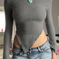 Asymmetrical One - Shoulder Ribbed Knit Top - MegaSuperStar