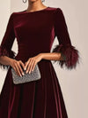 Velvet Midi Dress with Feather Cuffs thumbnail