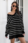 Striped V-Neck Sweater Dress thumbnail
