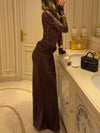 Long-Sleeve Lace and Satin Patchwork Maxi Dress thumbnail