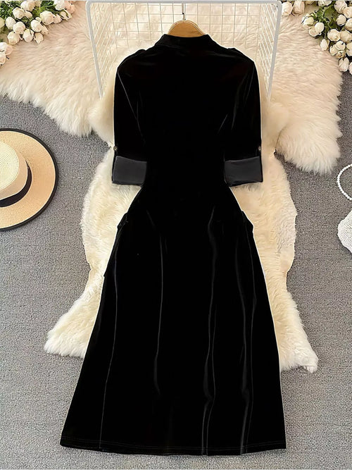 Customer styling Velvet Button-Down Midi Dress