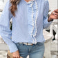 Lace Detail Ruffled Round Neck Long Sleeve Shirt