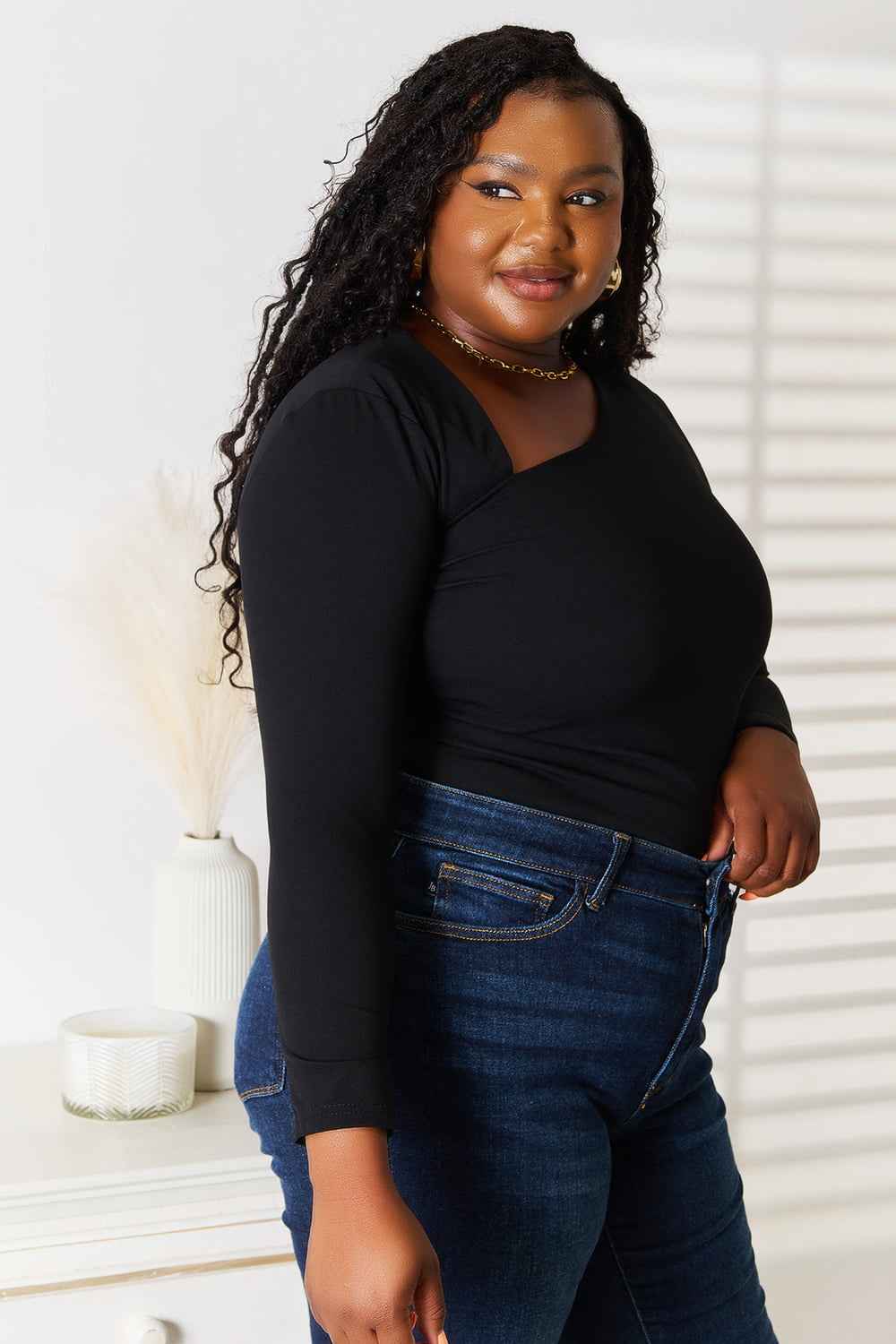 Basic Bae Asymmetrical Neck Long Sleeve Top - MegaSuperStar