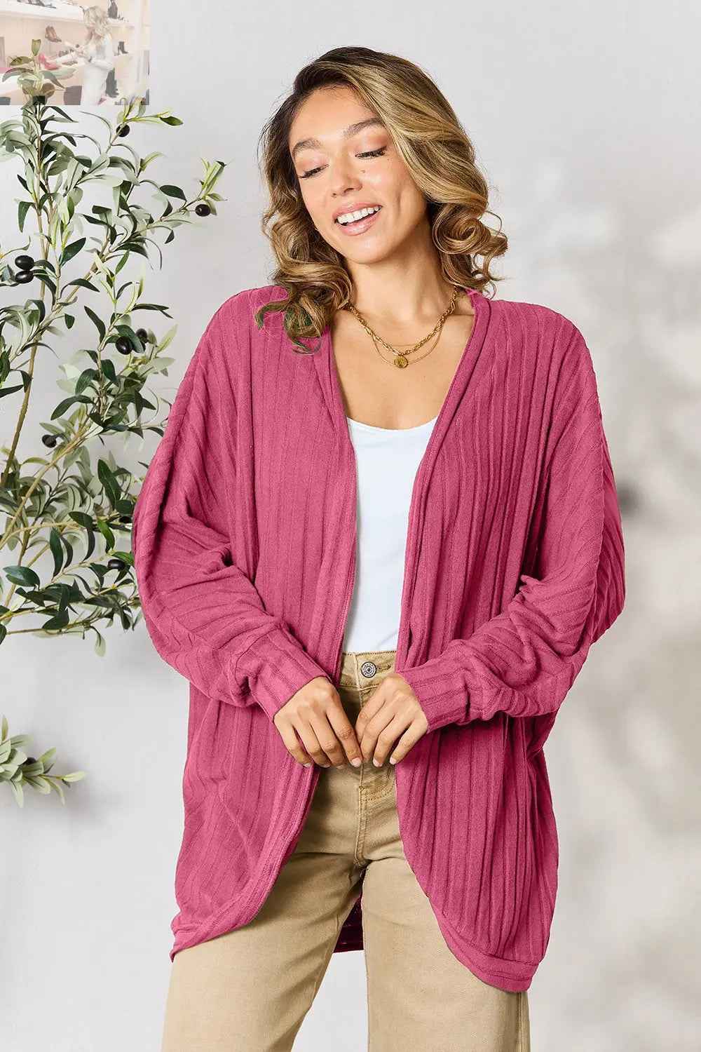 Basic Bae Ribbed Cocoon Cardigan - Full Size Comfort and Style - MegaSuperStar