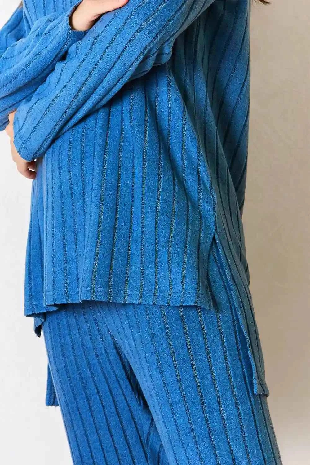 Basic Bae Ribbed High - Low Top and Pants Set - Full Size Round Neck Style - MegaSuperStar