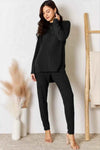 💕 Basic Bae Ribbed High-Low Top and Pants Set - Full Size Round Neck Style 💕 thumbnail