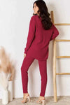 💕 Basic Bae Ribbed High-Low Top and Pants Set - Full Size Round Neck Style 💕 thumbnail