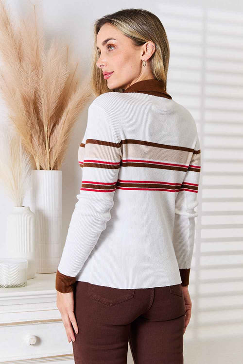 Customer styling 💕 Basic Bae Striped Collared Rib-Knit Top for Effortless Style 💕