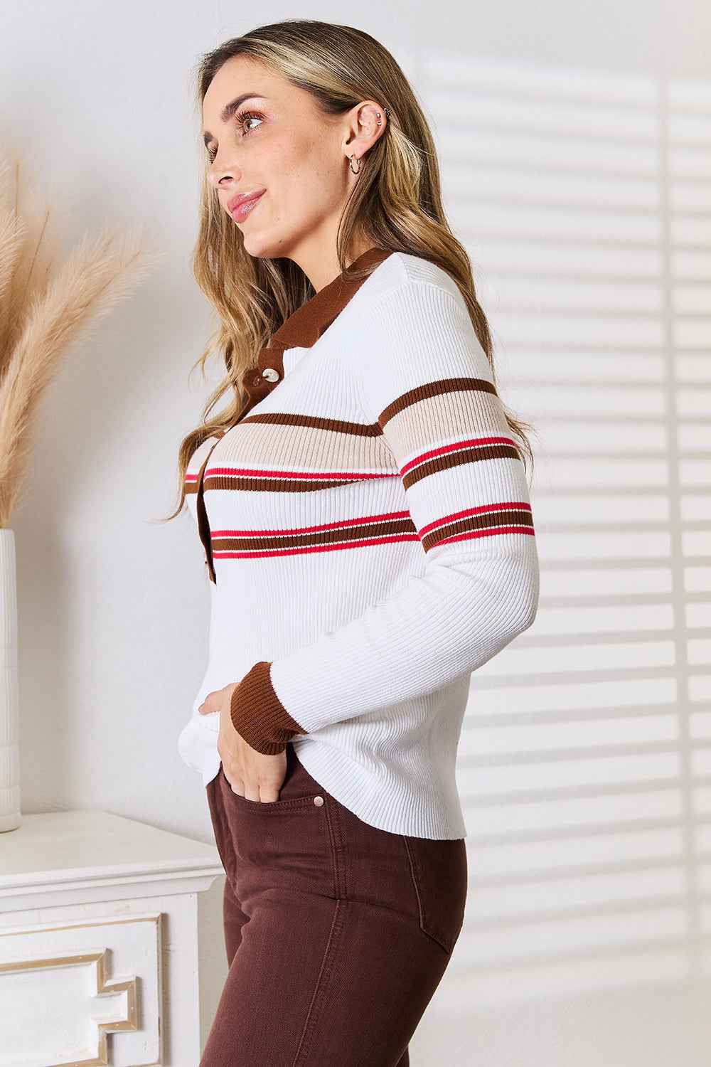 Basic Bae Striped Collared Rib - Knit Top for Effortless Style - MegaSuperStar