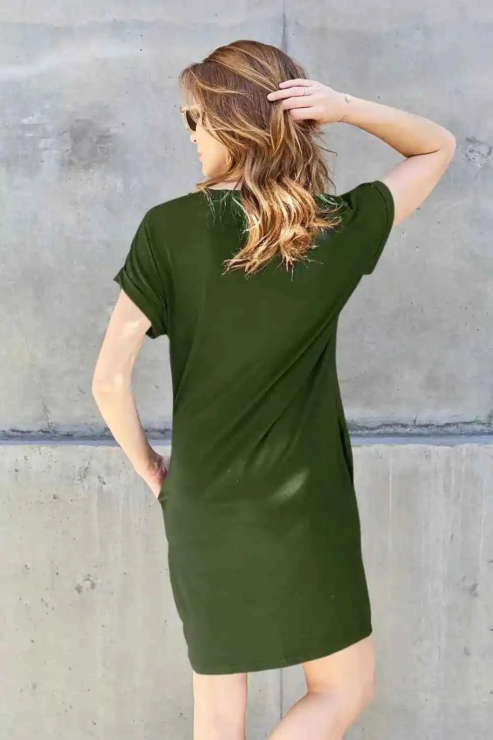Basic Dress with Pockets - Full Size Round Neck Short Sleeve Dress for Everyday Style - MegaSuperStar