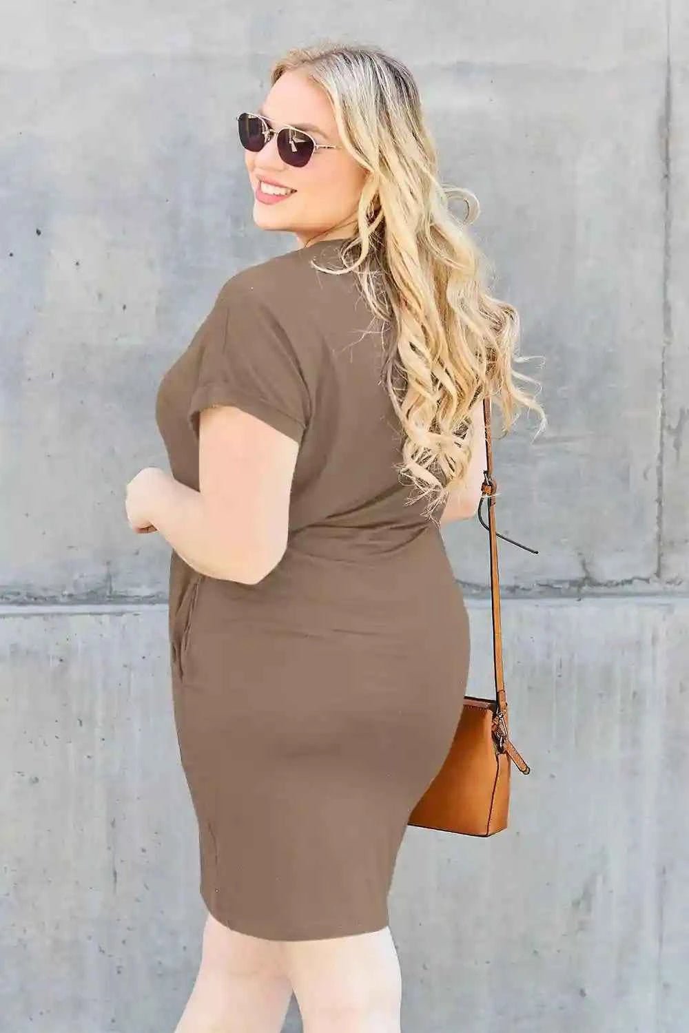 Basic Dress with Pockets - Full Size Round Neck Short Sleeve Dress for Everyday Style - MegaSuperStar
