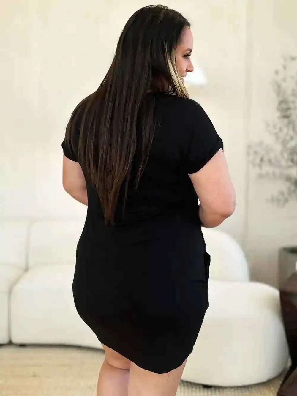 Basic Dress with Pockets - Full Size Round Neck Short Sleeve Dress for Everyday Style - MegaSuperStar