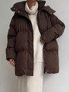 Mid-Length Thickened Hooded Winter Coat with Belted thumbnail