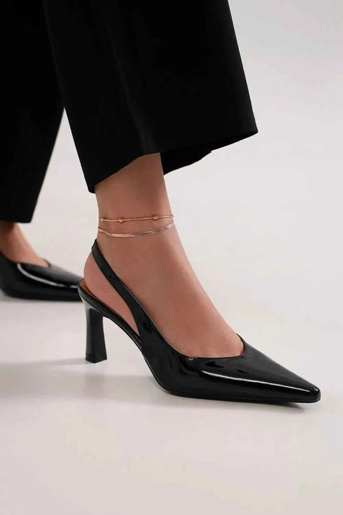 Customer styling Beast Fashion Faux Leather Slingback Pumps with Pointed Toe