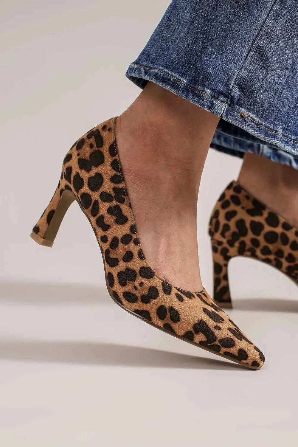 Beast Fashion Faux Suede Leopard Point Toe Pumps - MegaSuperStar