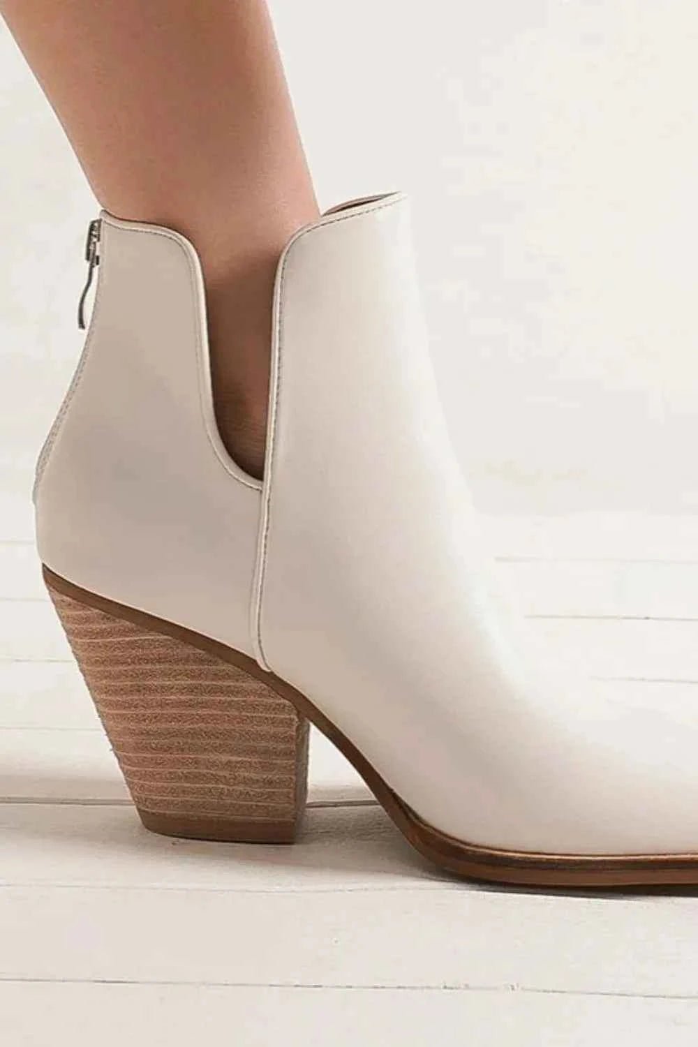 Beast Fashion Pointed Metal - Tip Ankle Boots with Block Heel - MegaSuperStar