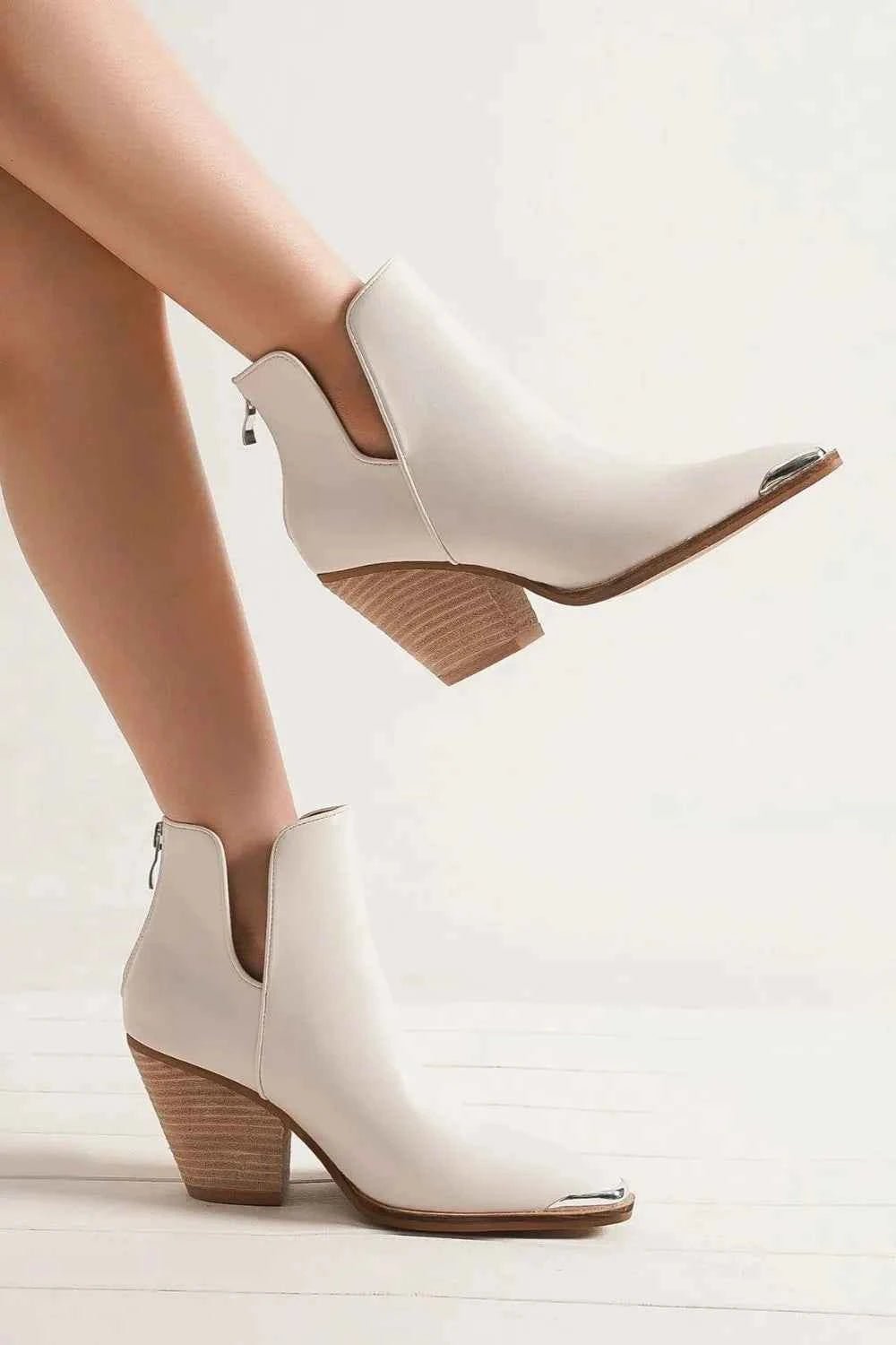 Beast Fashion Pointed Metal - Tip Ankle Boots with Block Heel - MegaSuperStar