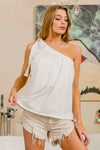 💕 BiBi Cotton One Shoulder Top with Tied Ribbon 💕 thumbnail