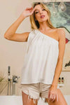 💕 BiBi Cotton One Shoulder Top with Tied Ribbon 💕 thumbnail