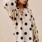 BiBi Polka Dot Balloon Sleeves Blouse with Exaggerated Design - MegaSuperStar
