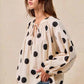 BiBi Polka Dot Balloon Sleeves Blouse with Exaggerated Design - MegaSuperStar