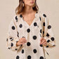 BiBi Polka Dot Balloon Sleeves Blouse with Exaggerated Design - MegaSuperStar