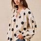 BiBi Polka Dot Balloon Sleeves Blouse with Exaggerated Design - MegaSuperStar