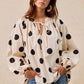 BiBi Polka Dot Balloon Sleeves Blouse with Exaggerated Design - MegaSuperStar