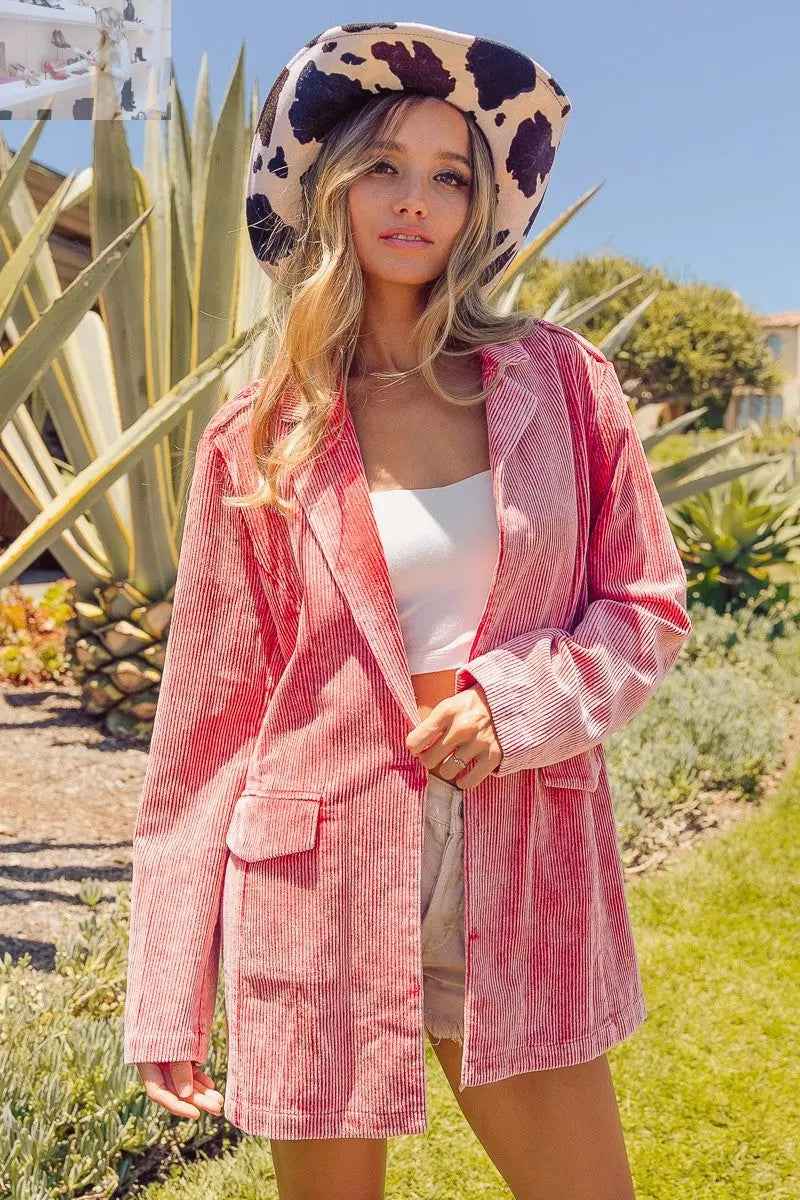 BiBi Ribbed Button Up Blazer for Effortless Style and Comfort - MegaSuperStar