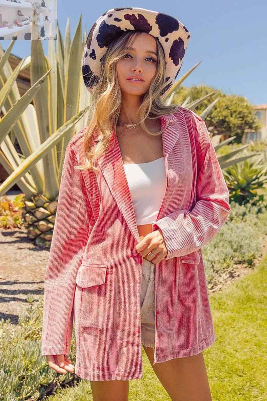 BiBi Ribbed Button Up Blazer for Effortless Style and Comfort - MegaSuperStar