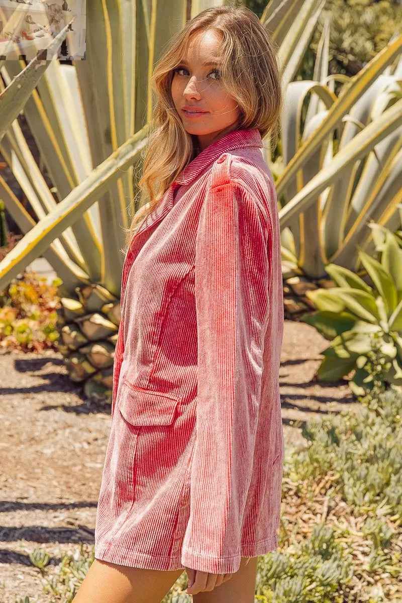 BiBi Ribbed Button Up Blazer for Effortless Style and Comfort - MegaSuperStar