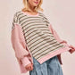 BiBi Stripe Mixed Top with Cut Edge and Reverse Outseam for Trendy Style - MegaSuperStar