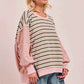 BiBi Stripe Mixed Top with Cut Edge and Reverse Outseam for Trendy Style - MegaSuperStar