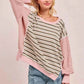 BiBi Stripe Mixed Top with Cut Edge and Reverse Outseam for Trendy Style - MegaSuperStar