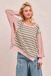 ✨ BiBi Stripe Mixed Top with Cut Edge and Reverse Outseam for Trendy Style ✨ thumbnail