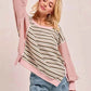 BiBi Stripe Mixed Top with Cut Edge and Reverse Outseam for Trendy Style - MegaSuperStar