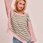 BiBi Stripe Mixed Top with Cut Edge and Reverse Outseam for Trendy Style - MegaSuperStar