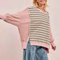 BiBi Stripe Mixed Top with Cut Edge and Reverse Outseam for Trendy Style - MegaSuperStar