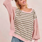 BiBi Stripe Mixed Top with Cut Edge and Reverse Outseam for Trendy Style - MegaSuperStar