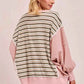 BiBi Stripe Mixed Top with Cut Edge and Reverse Outseam for Trendy Style - MegaSuperStar