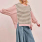 BiBi Stripe Mixed Top with Cut Edge and Reverse Outseam for Trendy Style - MegaSuperStar