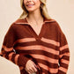BiBi Striped Sweater Top with Collar Stitched Details - Stylish Layer for Every Season - MegaSuperStar