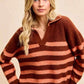 BiBi Striped Sweater Top with Collar Stitched Details - Stylish Layer for Every Season - MegaSuperStar