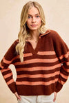 💖 BiBi Striped Sweater Top with Collar Stitched Details - Stylish Layer for Every Season 💖 thumbnail