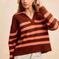 BiBi Striped Sweater Top with Collar Stitched Details - Stylish Layer for Every Season - MegaSuperStar