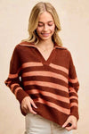 💖 BiBi Striped Sweater Top with Collar Stitched Details - Stylish Layer for Every Season 💖 thumbnail