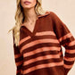 BiBi Striped Sweater Top with Collar Stitched Details - Stylish Layer for Every Season - MegaSuperStar