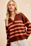 💖 BiBi Striped Sweater Top with Collar Stitched Details - Stylish Layer for Every Season 💖 thumbnail