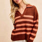 BiBi Striped Sweater Top with Collar Stitched Details - Stylish Layer for Every Season - MegaSuperStar