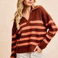 BiBi Striped Sweater Top with Collar Stitched Details - Stylish Layer for Every Season - MegaSuperStar